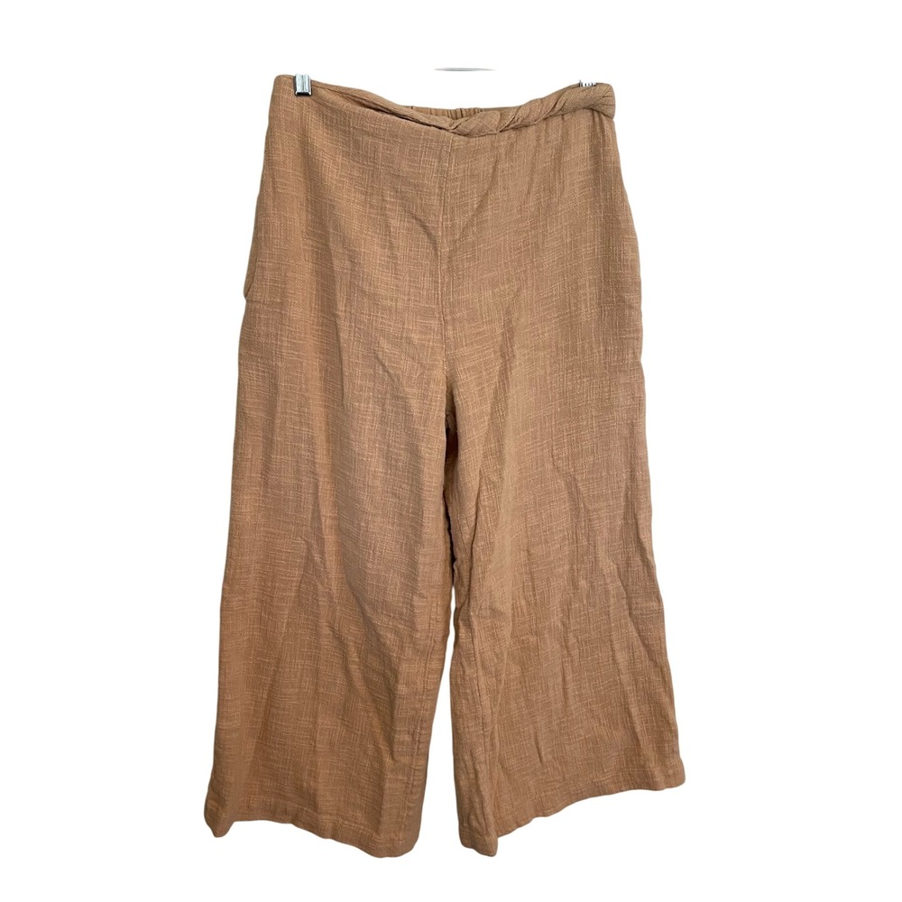 Free People Tan Textured Cotton Wide Leg Pants Twisted Waist Boho Small